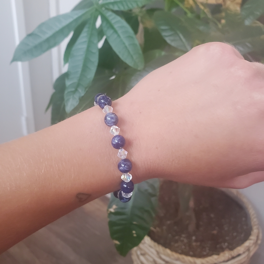 Lapis Lazuli and Clear Crystal Beaded Bracelet